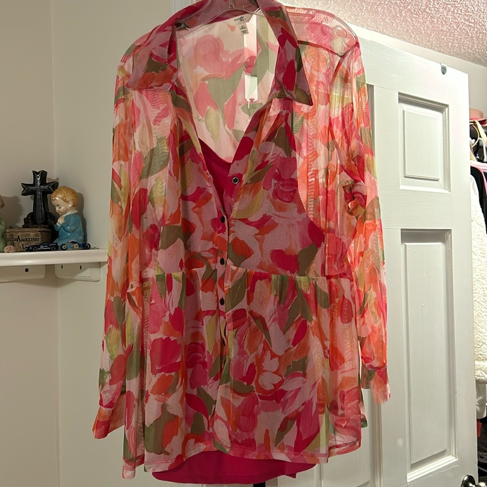 🩷🧡🩷🧡 absolutely beautiful mesh blouse with tank attached - GENTLY USED!